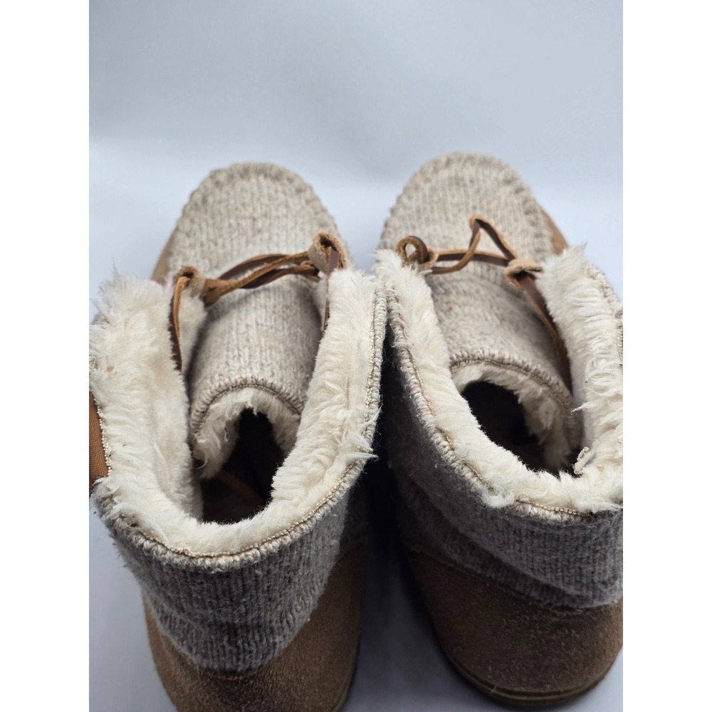 Minnetonka Women's Torrey 10 Tan Knit Suede Moccasin Ankle Boots Faux Fur Lined - Picture 9 of 12
